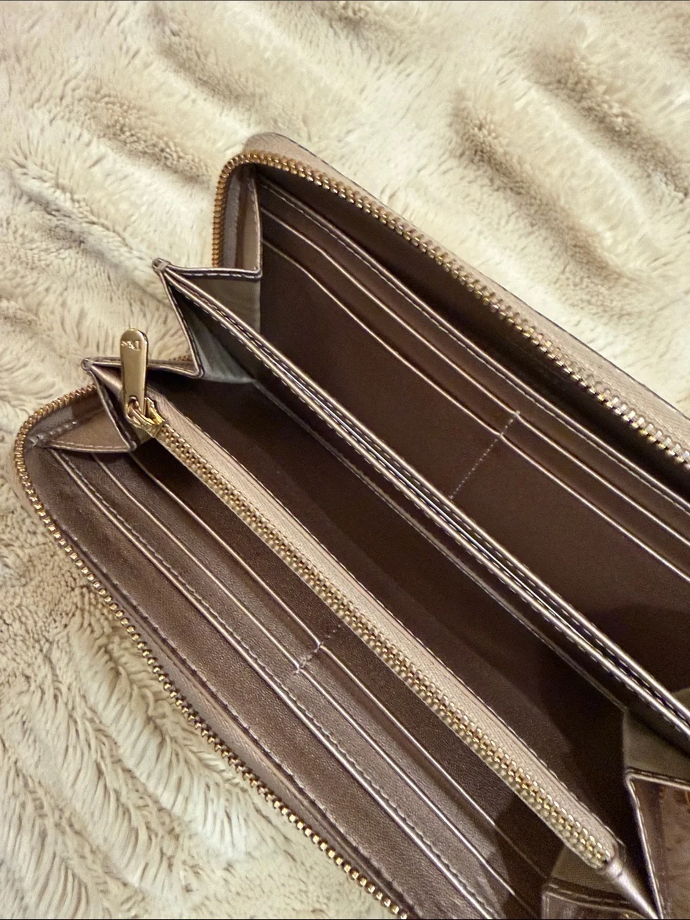 Metallic Quilted Zip Wallet - Bronze